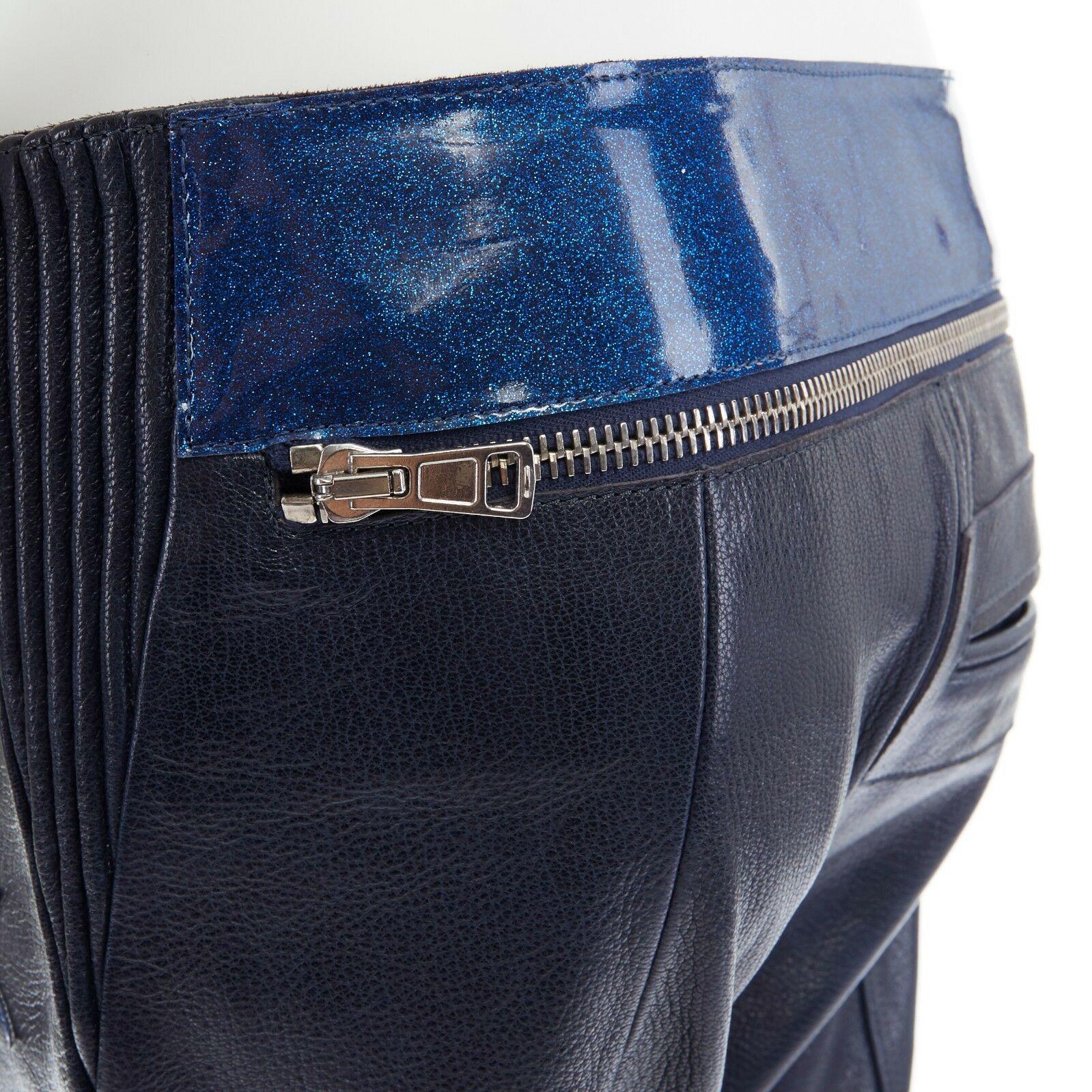runway ACNE STUDIOS 2012 blue leather ribbed star cropped biker pants FR36 S 2
