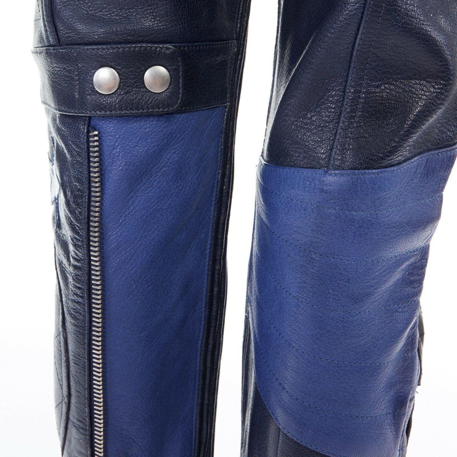 runway ACNE STUDIOS 2012 blue leather ribbed star cropped biker pants FR36 S 3
