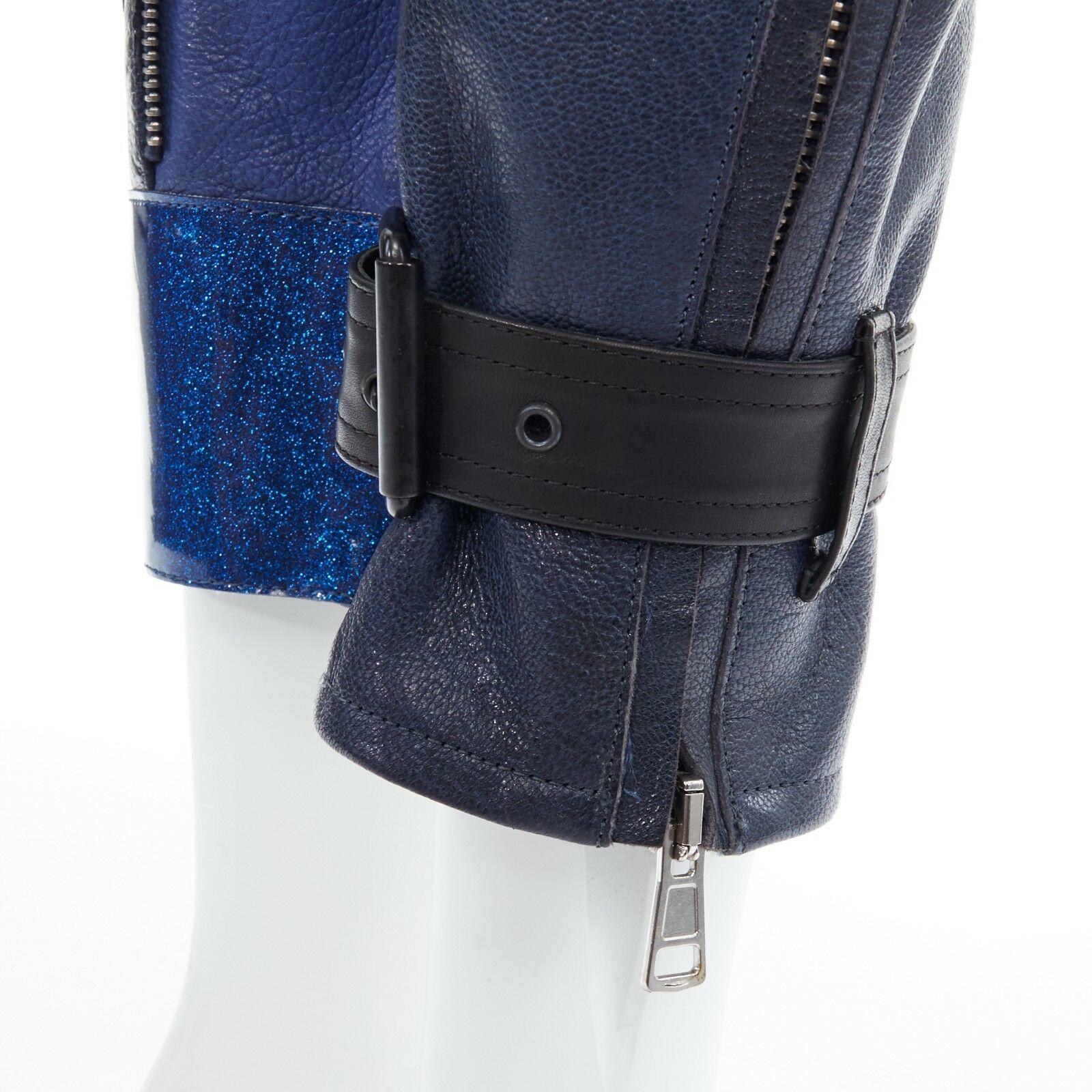 runway ACNE STUDIOS 2012 blue leather ribbed star cropped biker pants FR36 S 4
