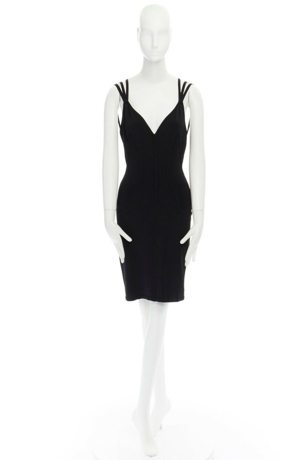 Black runway ALAIA Vintage SS1990 black triple strap bodycon stretch dress M UK6 UK10