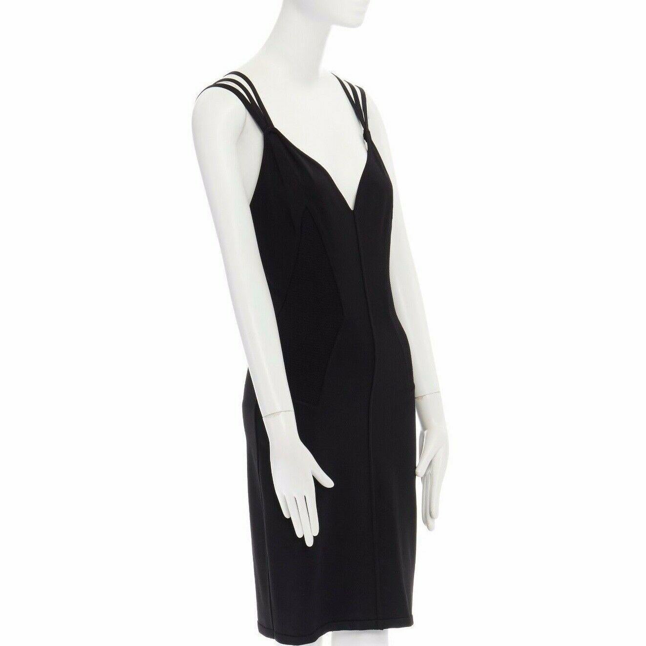 runway ALAIA Vintage SS1990 black triple strap bodycon stretch dress M UK6 UK10 In Excellent Condition In Hong Kong, NT