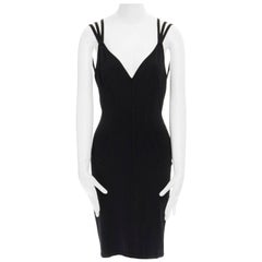 runway ALAIA Vintage SS1990 black triple strap bodycon stretch dress M UK6 UK10