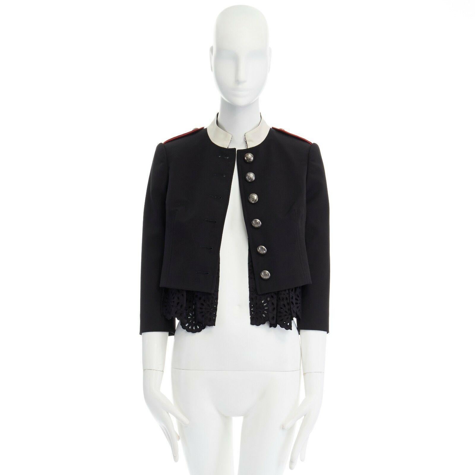Black runway ALEXANDER MCQUEEN 2017 black embroidery cropped military jacket IT36 XS