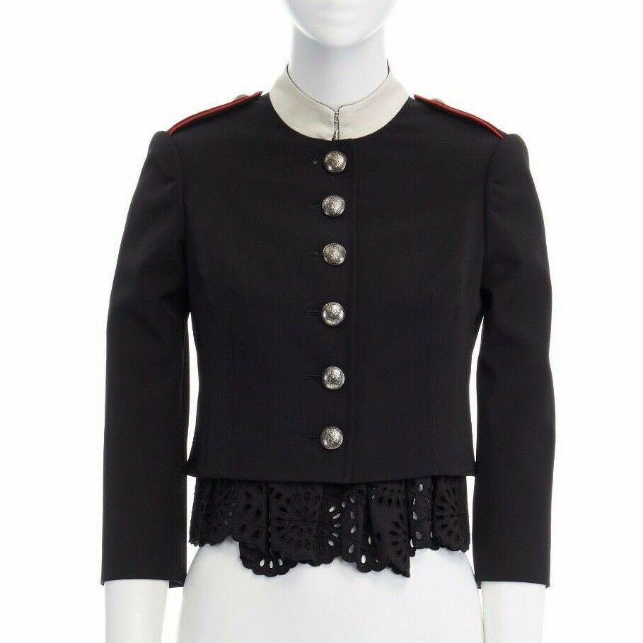 runway ALEXANDER MCQUEEN 2017 black embroidery cropped military jacket IT36 XS In Excellent Condition In Hong Kong, NT