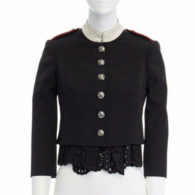 runway ALEXANDER MCQUEEN 2017 black embroidery cropped military jacket ...
