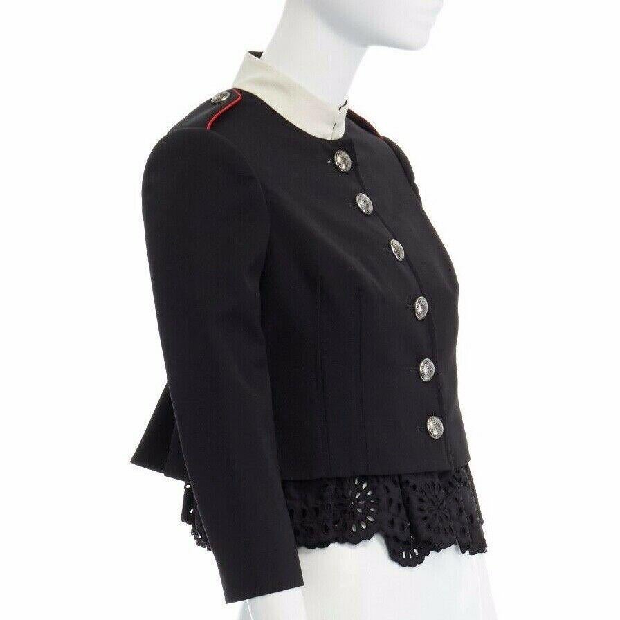 Women's runway ALEXANDER MCQUEEN 2017 black embroidery cropped military jacket IT36 XS