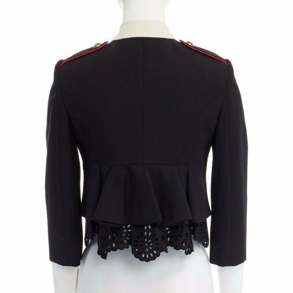 runway ALEXANDER MCQUEEN 2017 black embroidery cropped military jacket IT36 XS 2