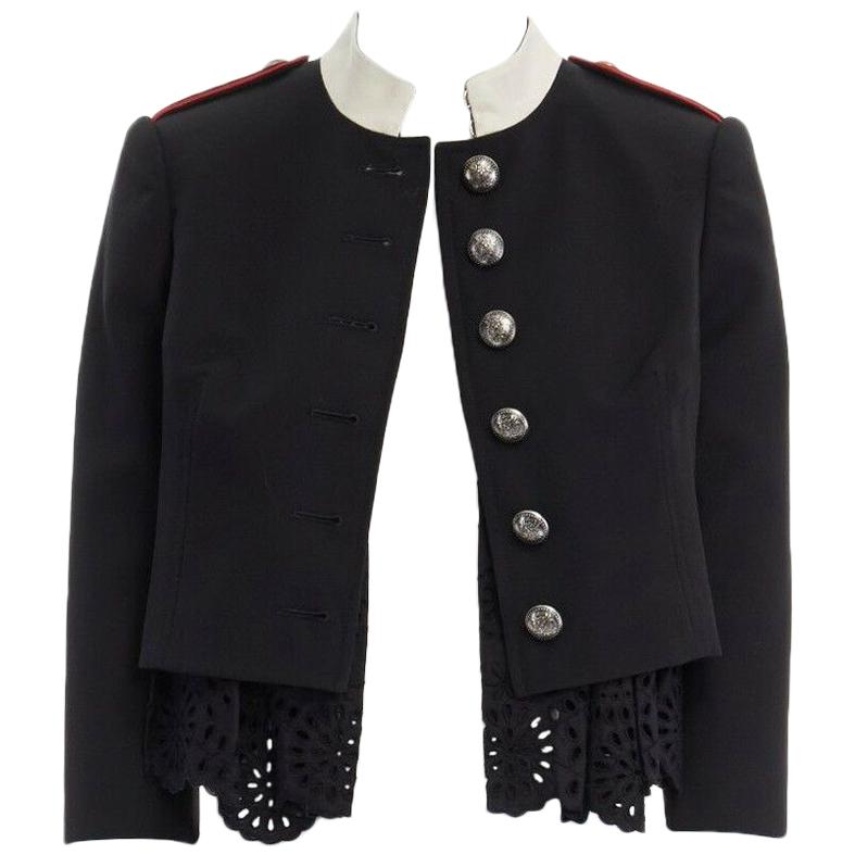 runway ALEXANDER MCQUEEN 2017 black embroidery cropped military jacket IT36 XS