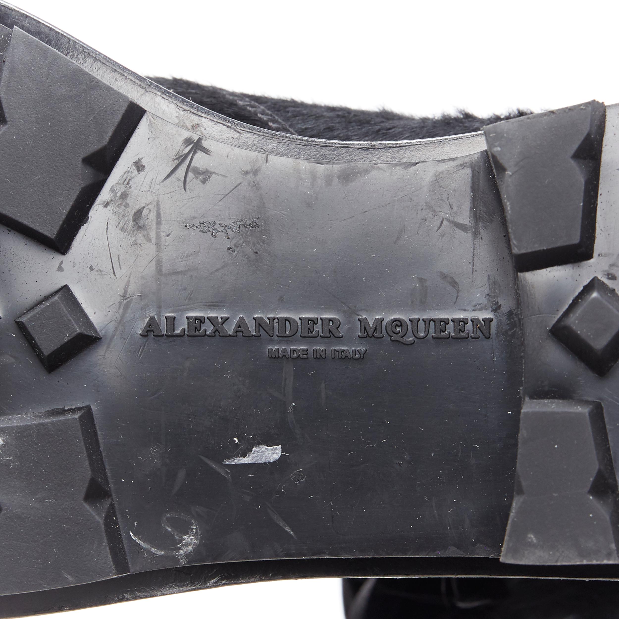 runway ALEXANDER MCQUEEN black pony metal toe fur victorian combat boot EU36 6