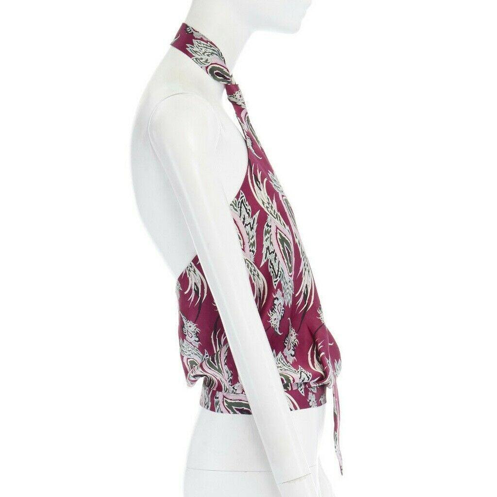 Women's runway ALEXANDER MCQUEEN SS01 red paisley print tie neck silk top IT42 US6 UK10