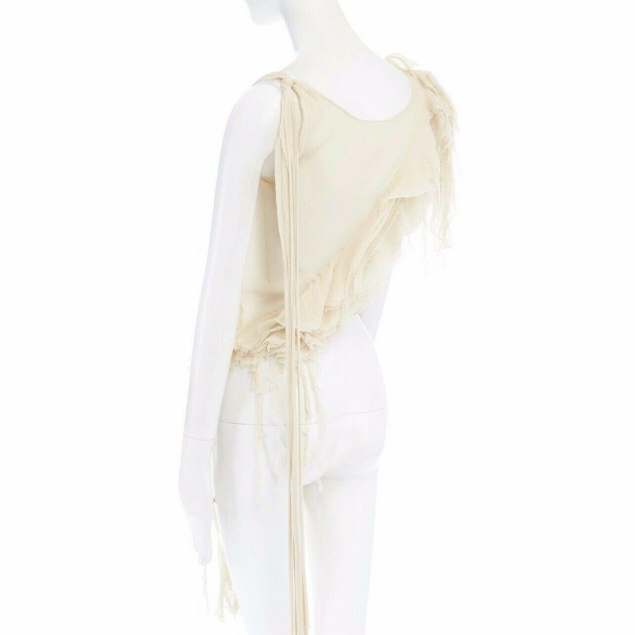 runway ALEXANDER MCQUEEN SS03 Oyster beige raw distress ruffle drape top IT40 S In Excellent Condition In Hong Kong, NT