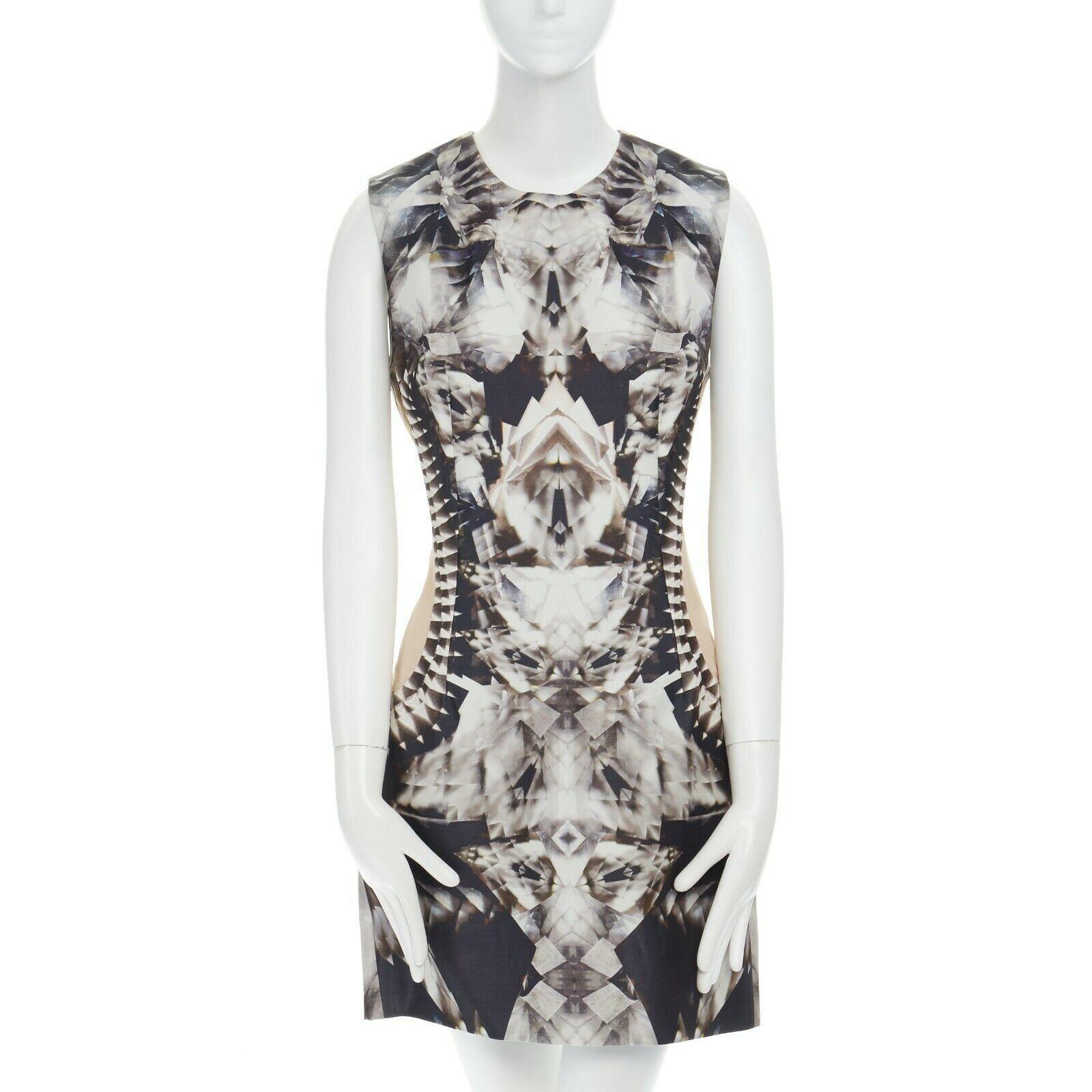 runway ALEXANDER MCQUEEN SS09 silver kaleidoscope skeleton illusion mesh dress M In Excellent Condition In Hong Kong, NT