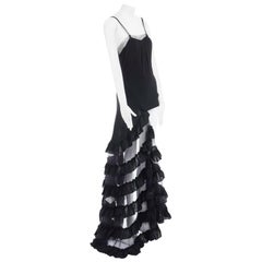 runway ALEXANDER MCQUEEN SS99 black asymmetric ruffle train top maxi gown IT40 S