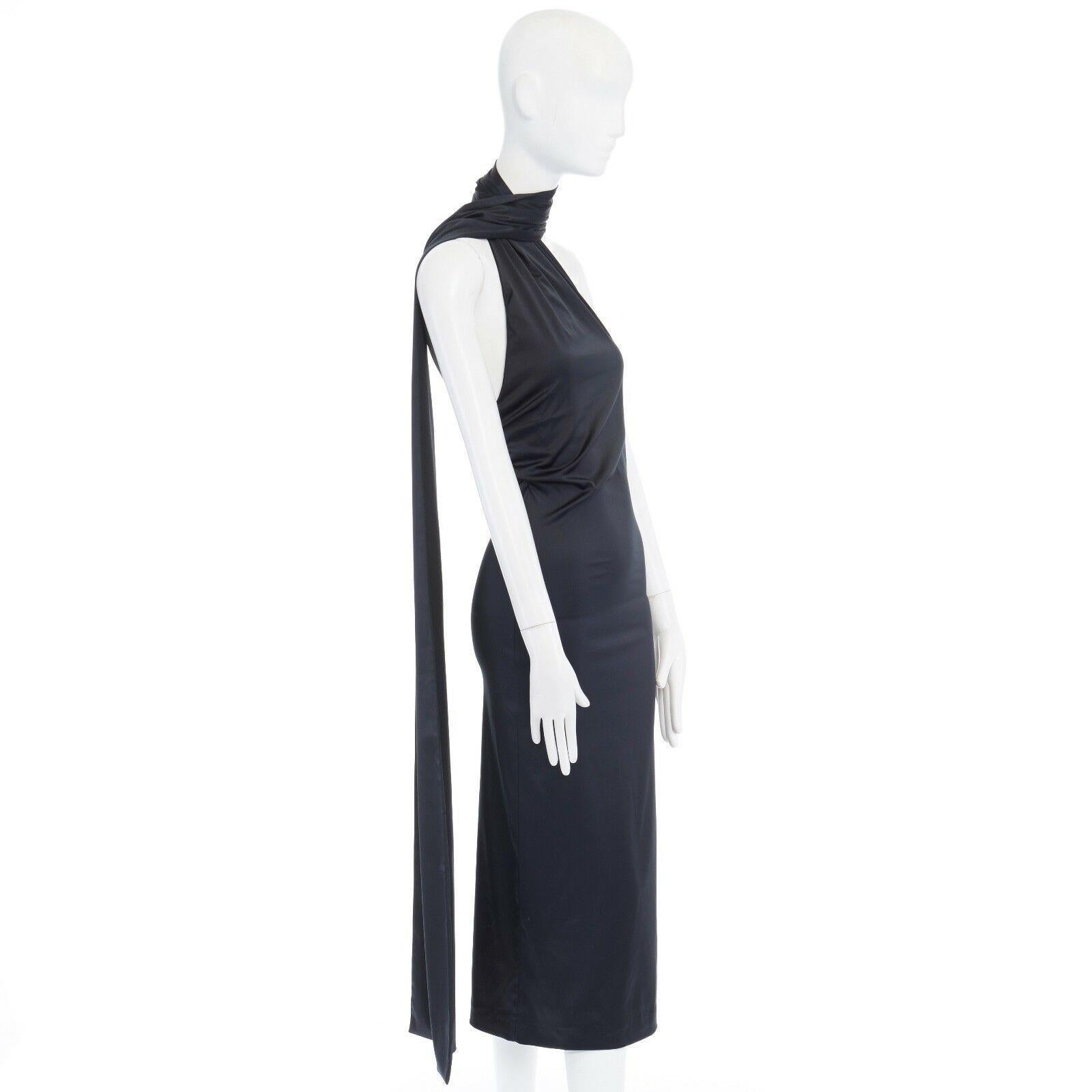 runway ALEXANDER MCQUEEN Vintage AW01 black wrap neck scarf stretch dress IT40 S In Excellent Condition In Hong Kong, NT