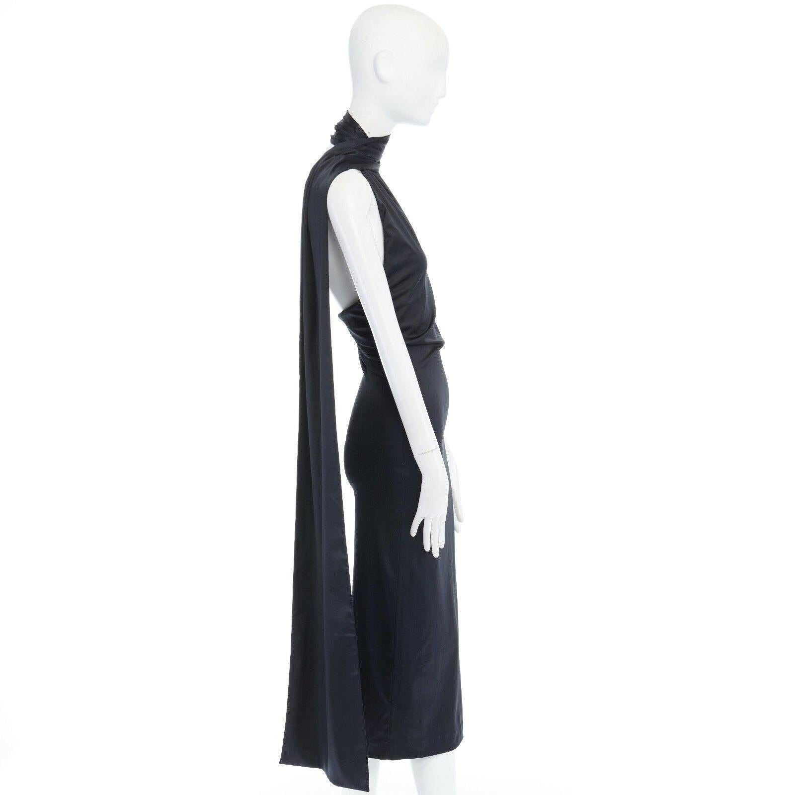 Women's runway ALEXANDER MCQUEEN Vintage AW01 black wrap neck scarf stretch dress IT40 S