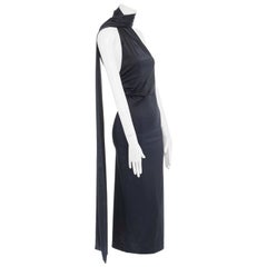 runway ALEXANDER MCQUEEN Vintage AW01 black wrap neck scarf stretch dress IT40 S
