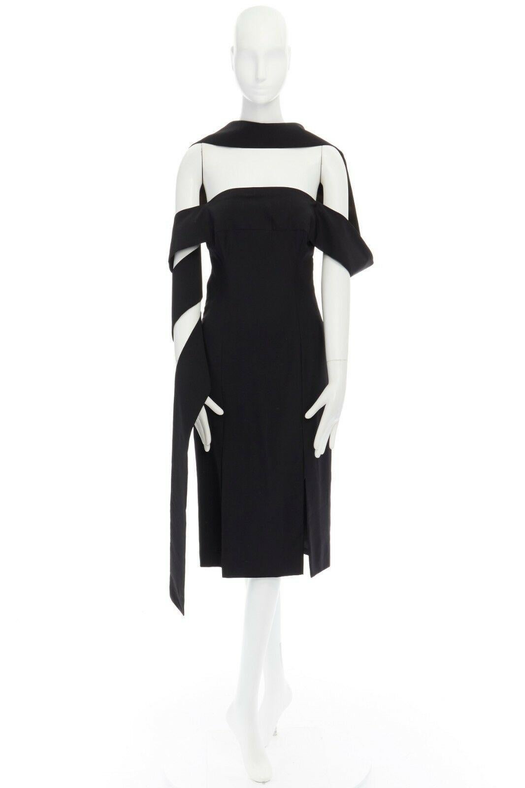 Black runway ALEXANDER MCQUEEN Vintage SS01 black wrap sleeves dress IT40 US4 UK8 S