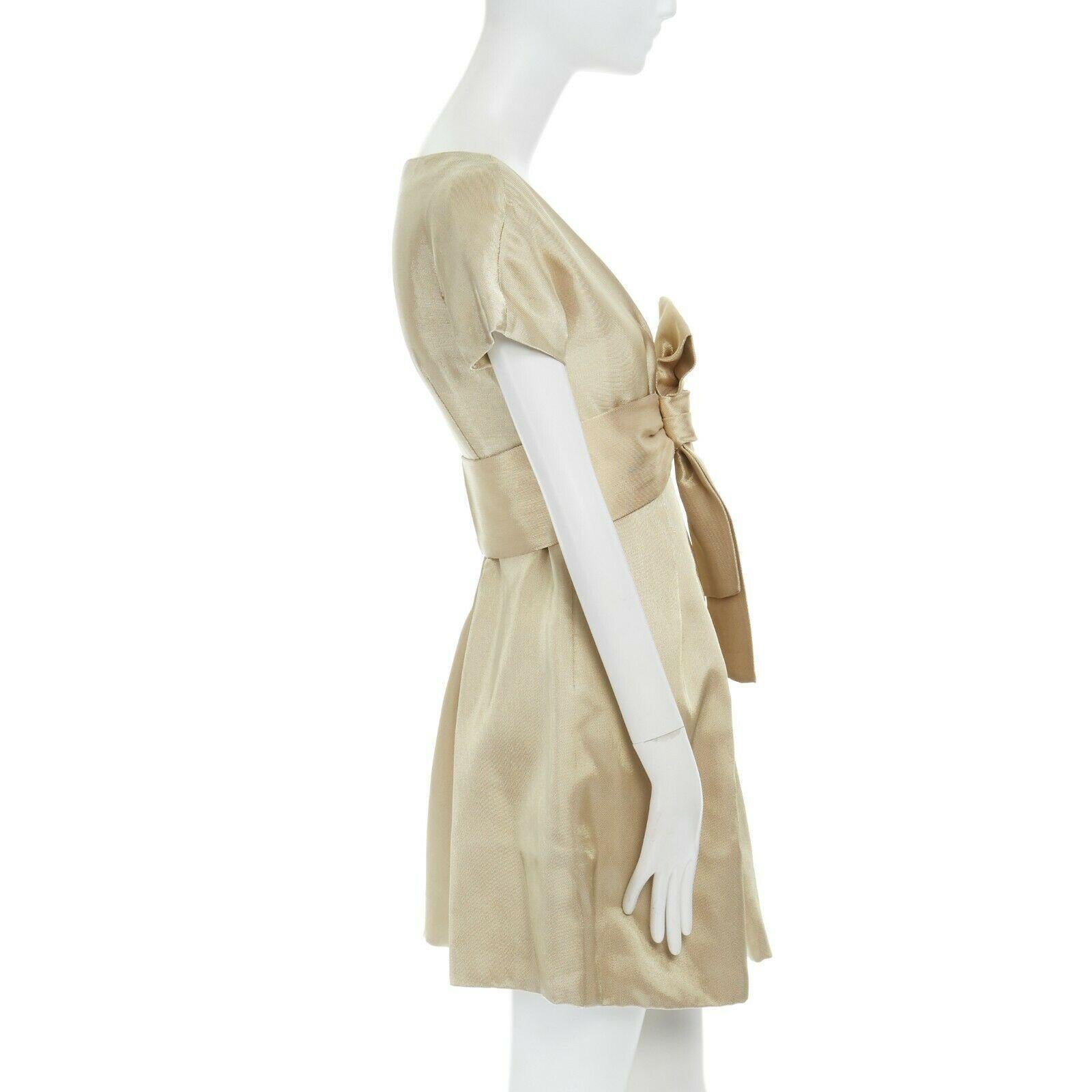 Gold runway ALEXANDER MCQUEEN Vintage SS06 gold bow cocktail dress IT38 US0 UK6 S