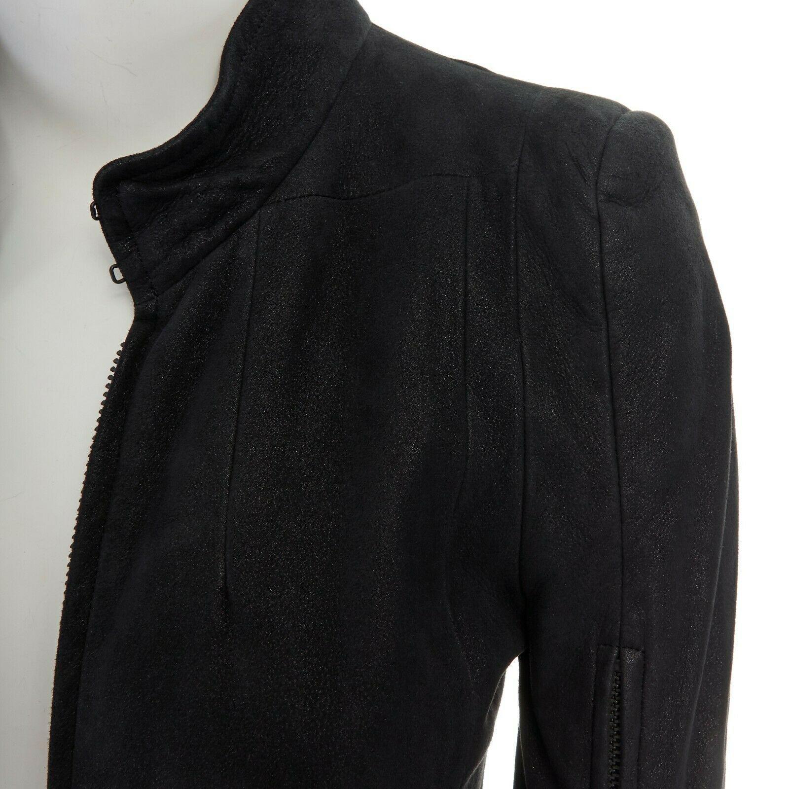 runway ANN DEMEULEMEESTER black leather convertible zip sleeves crop jacket XS 2