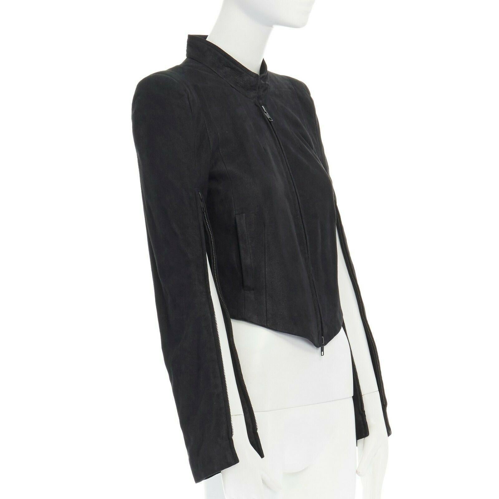 Black runway ANN DEMEULEMEESTER black leather convertible zip sleeves crop jacket XS