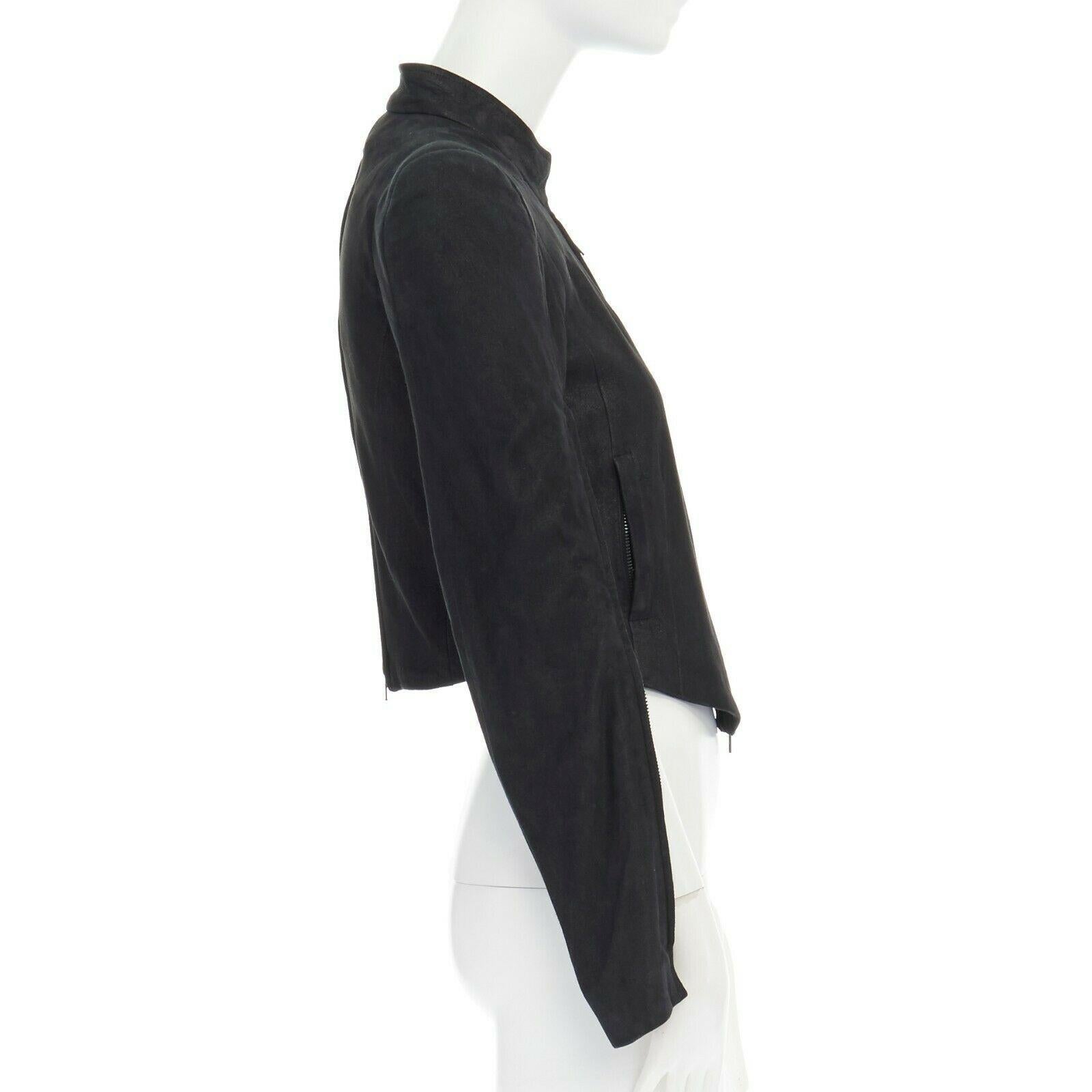 runway ANN DEMEULEMEESTER black leather convertible zip sleeves crop jacket XS In Excellent Condition In Hong Kong, NT