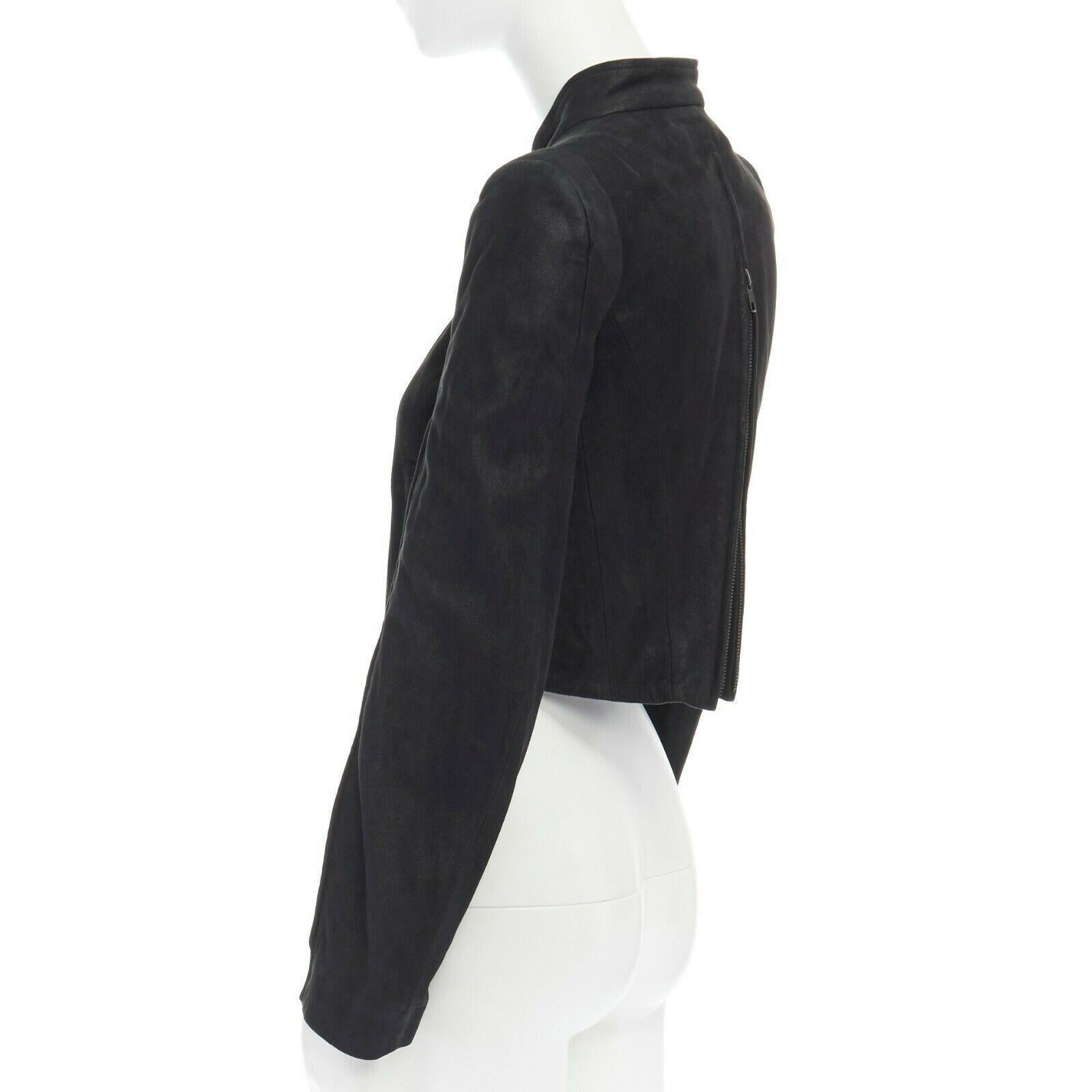 Women's runway ANN DEMEULEMEESTER black leather convertible zip sleeves crop jacket XS