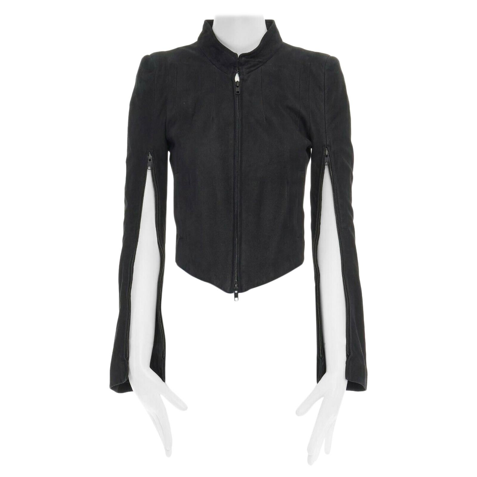 runway ANN DEMEULEMEESTER black leather convertible zip sleeves crop jacket XS