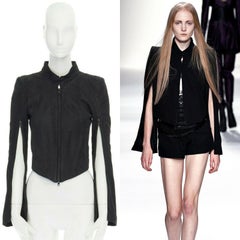 runway ANN DEMEULEMEESTER black leather convertible zip sleeves crop jacket XS