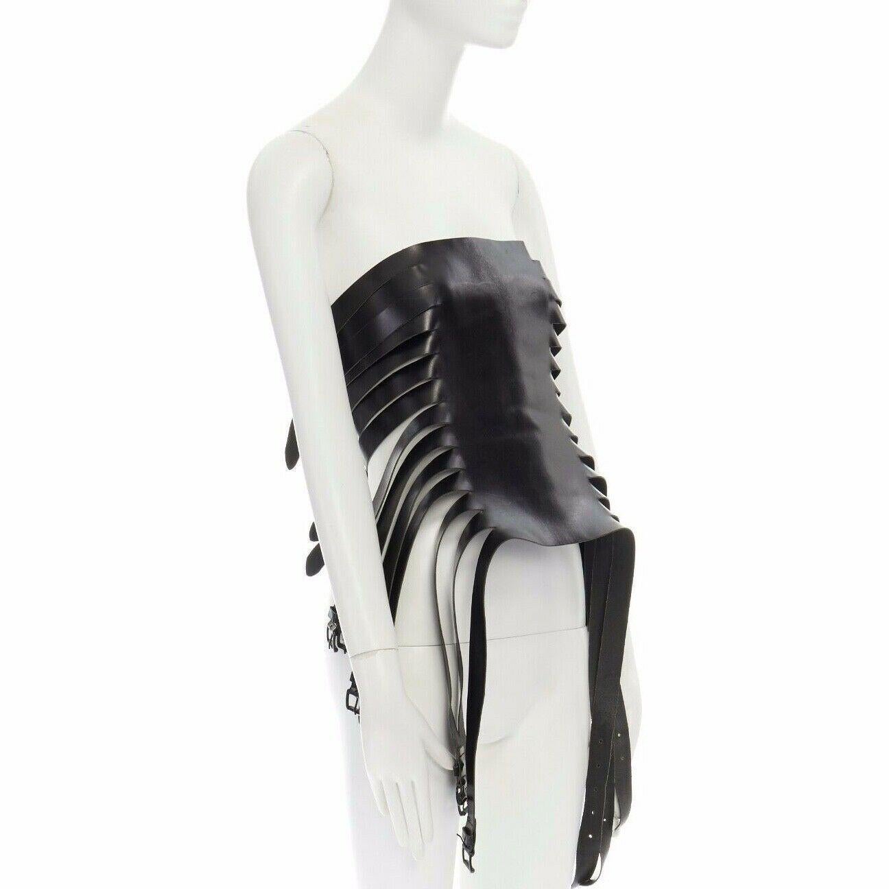 Black runway ANN DEMEULEMEESTER black leather multi buckle belt strapless corset top S