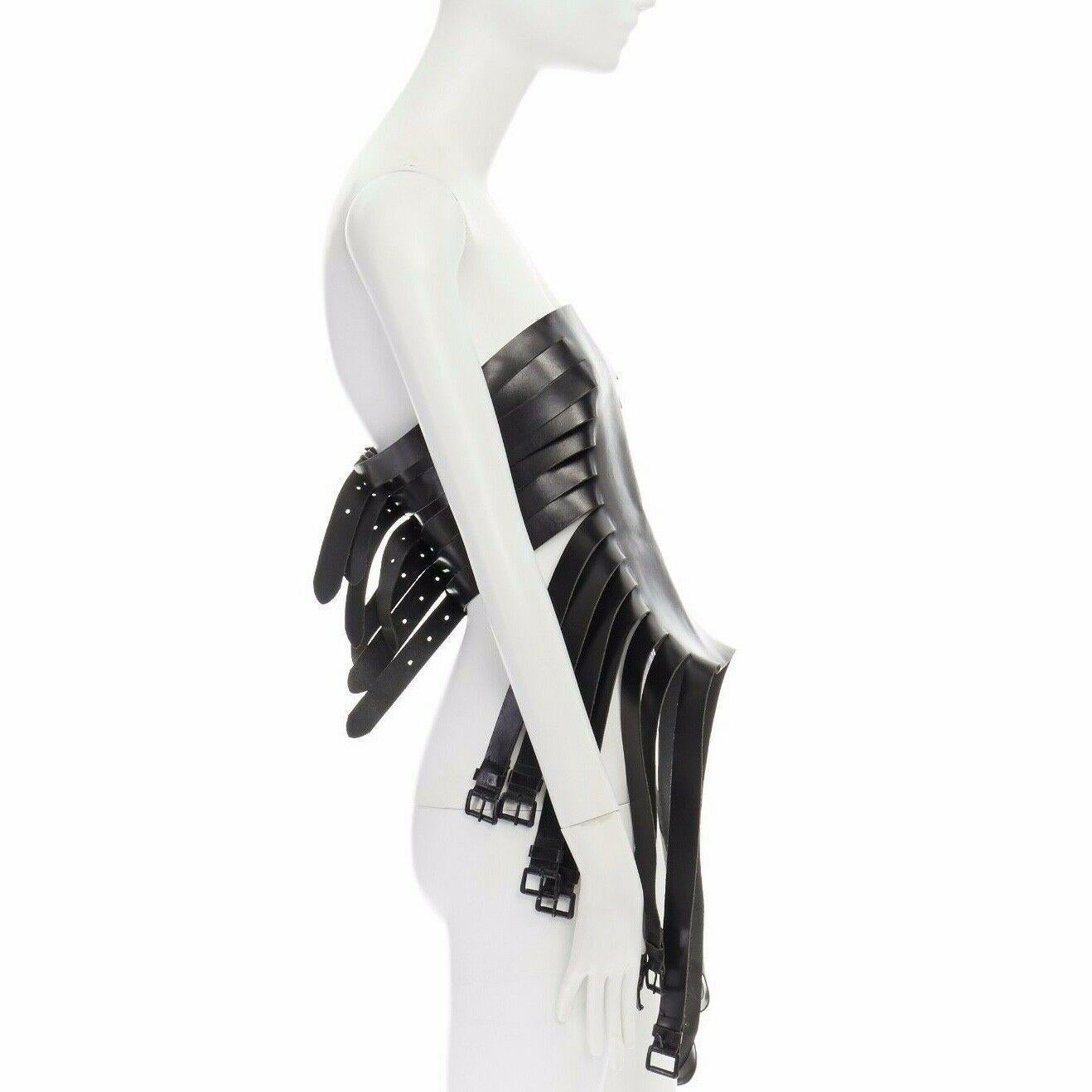 runway ANN DEMEULEMEESTER black leather multi buckle belt strapless corset top S In Good Condition In Hong Kong, NT