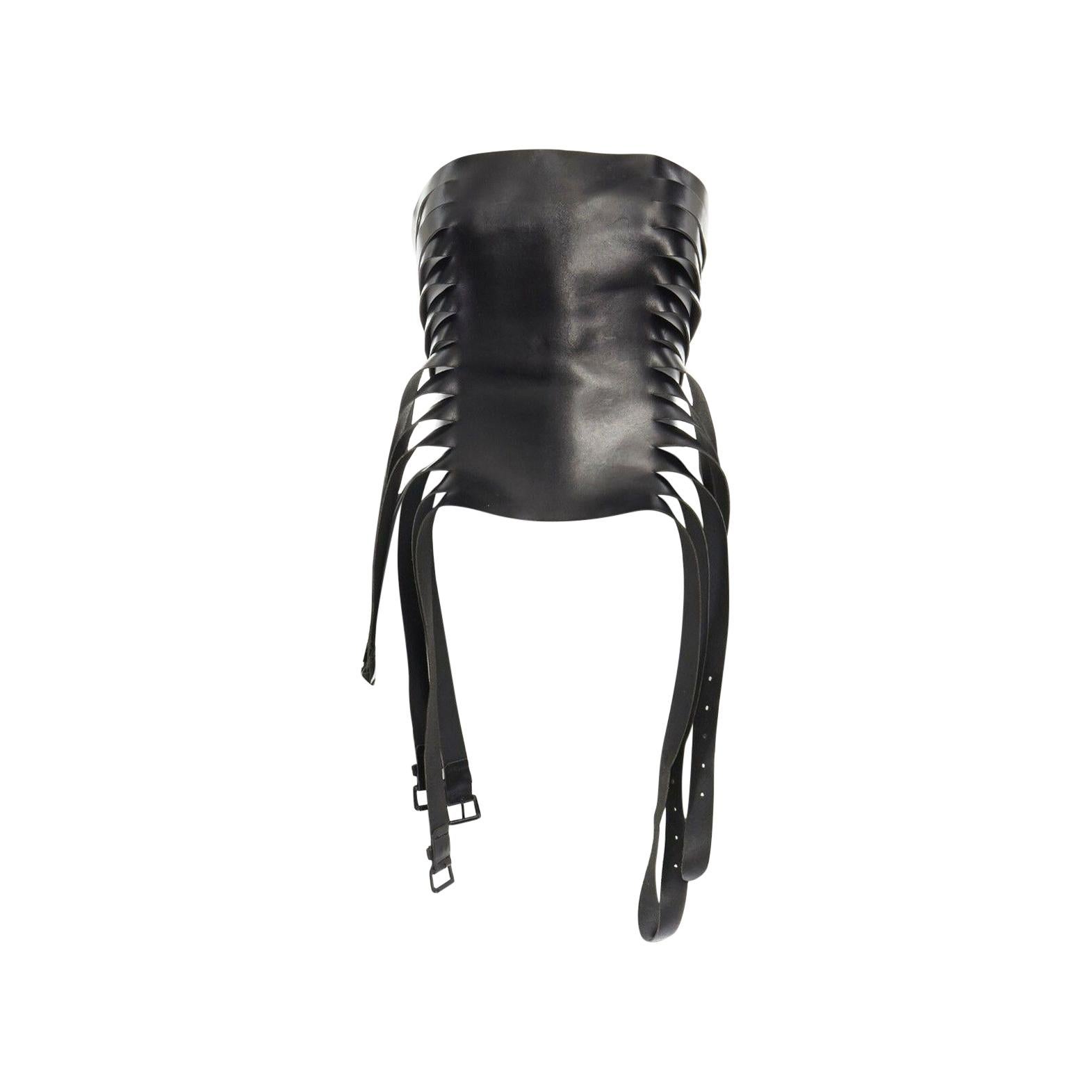 runway ANN DEMEULEMEESTER black leather multi buckle belt strapless corset top S