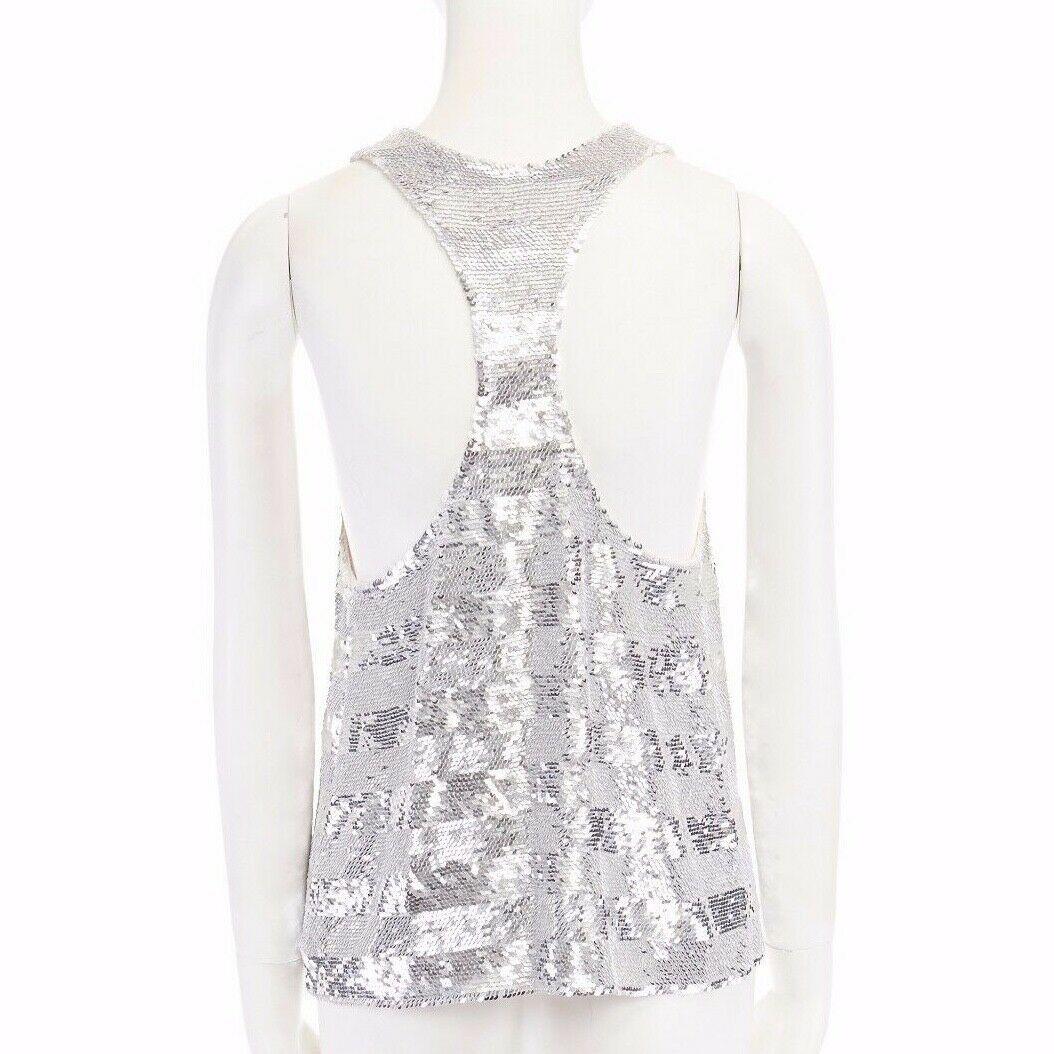 runway ASHISH SS14 silver stripe sequined embellished silk tank top S US4 UK10 In Excellent Condition In Hong Kong, NT