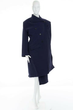 runway BALENCIAGA 17 blue wool Pulled wrap double breasted deconstructed coat XS