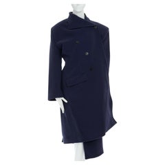 runway BALENCIAGA 17 blue wool Pulled wrap double breasted deconstructed coat XS