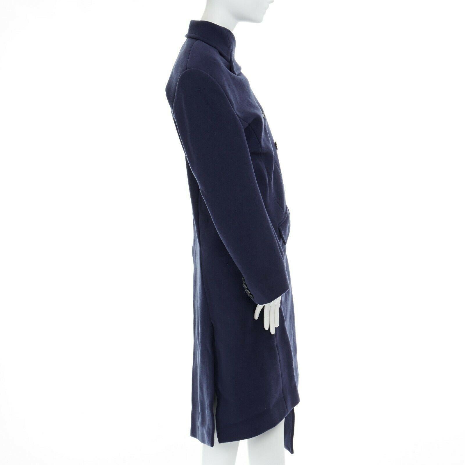 runway BALENCIAGA 17 blue wool Pulled wrap double breasted decostructed coat XS In Excellent Condition In Hong Kong, NT