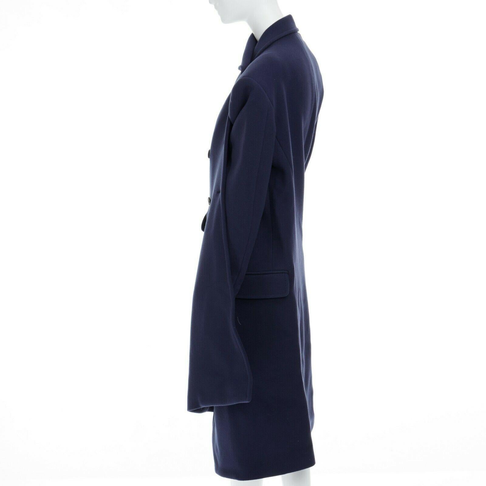 Women's runway BALENCIAGA 17 blue wool Pulled wrap double breasted decostructed coat XS