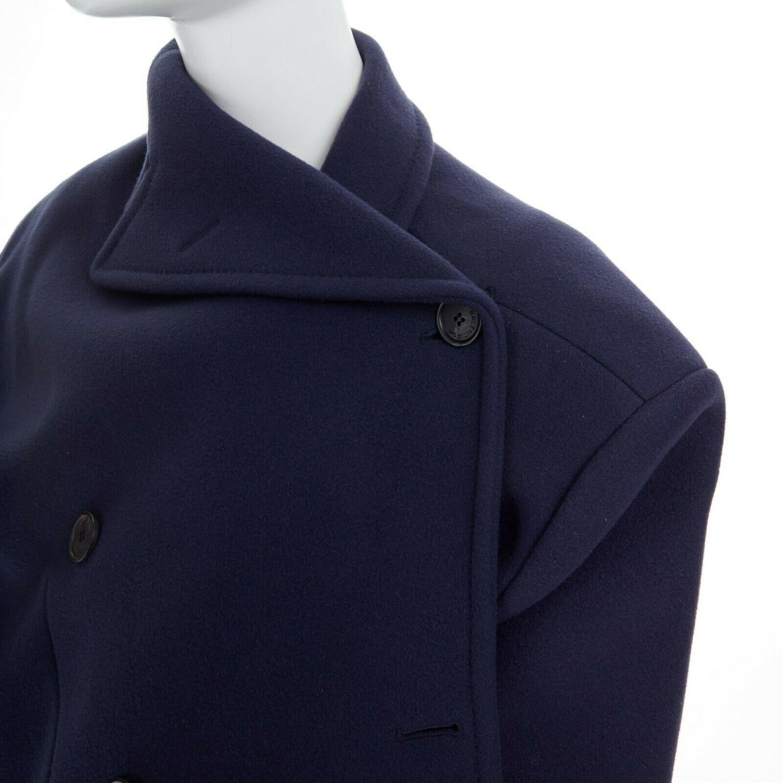 runway BALENCIAGA 17 blue wool Pulled wrap double breasted decostructed coat XS 1