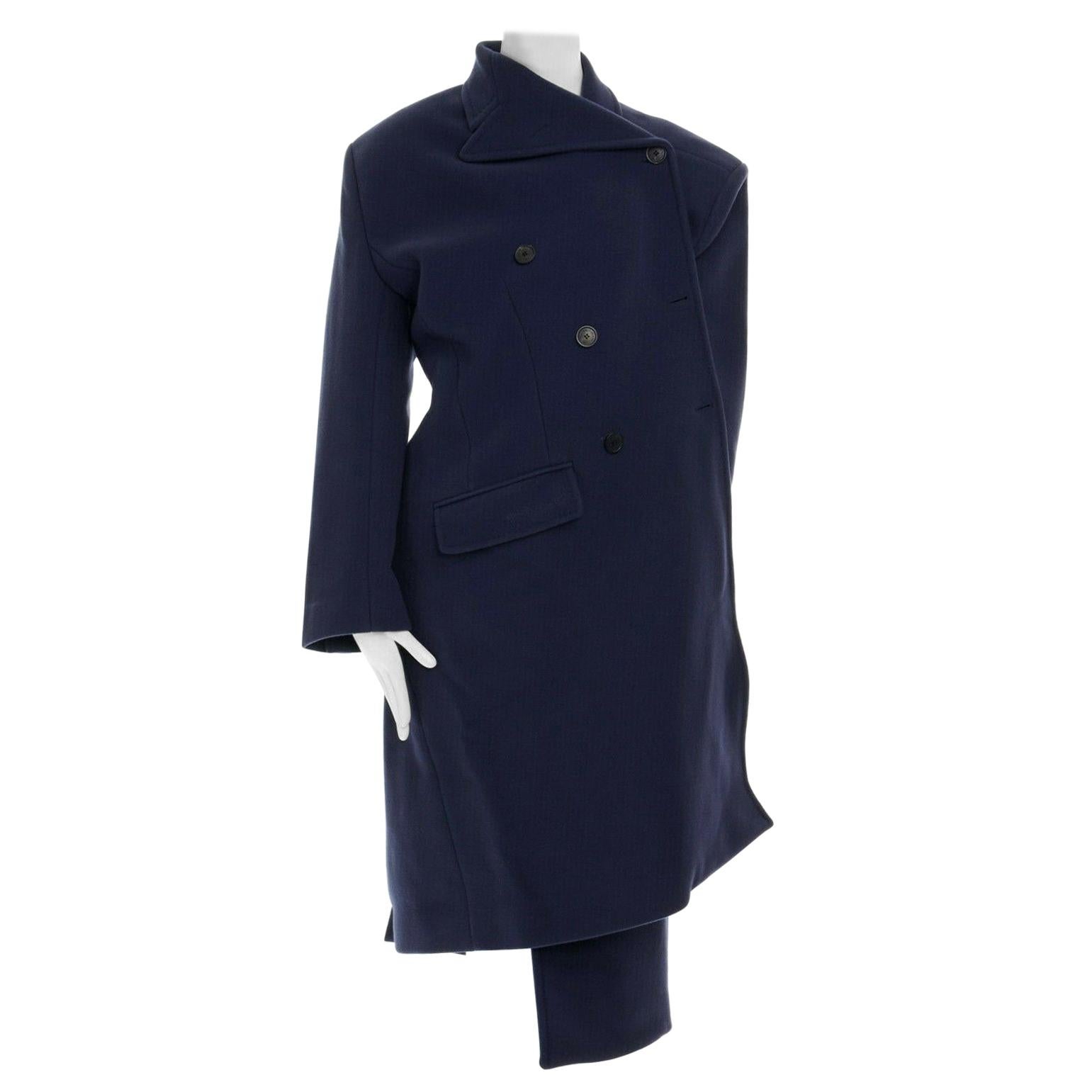 runway BALENCIAGA 17 blue wool Pulled wrap double breasted decostructed coat XS