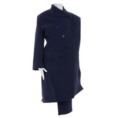 runway BALENCIAGA 17 blue wool Pulled wrap double breasted decostructed coat XS