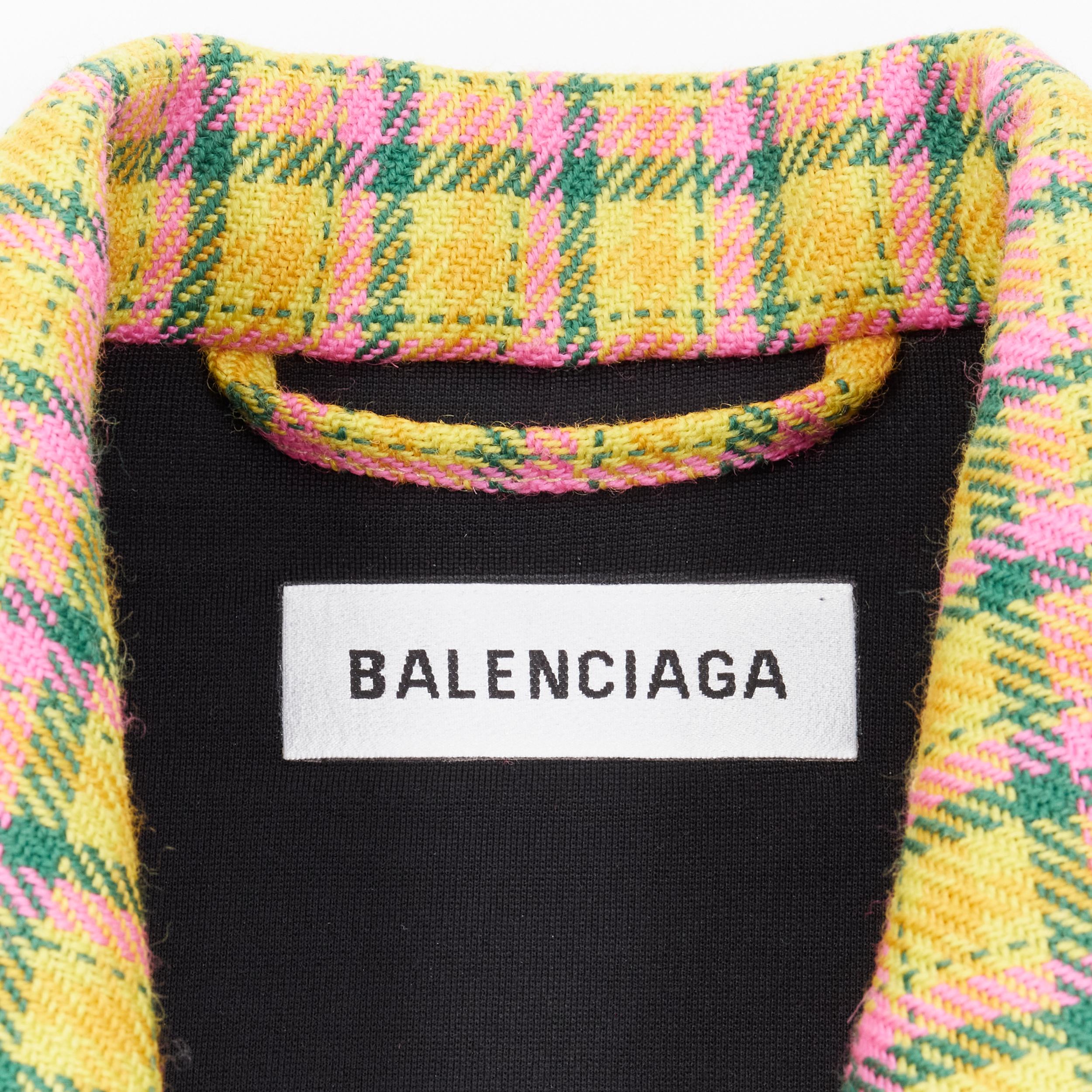 runway BALENCIAGA 2018 Hourglass yellow pink check wool peplum coat FR36 XS 3