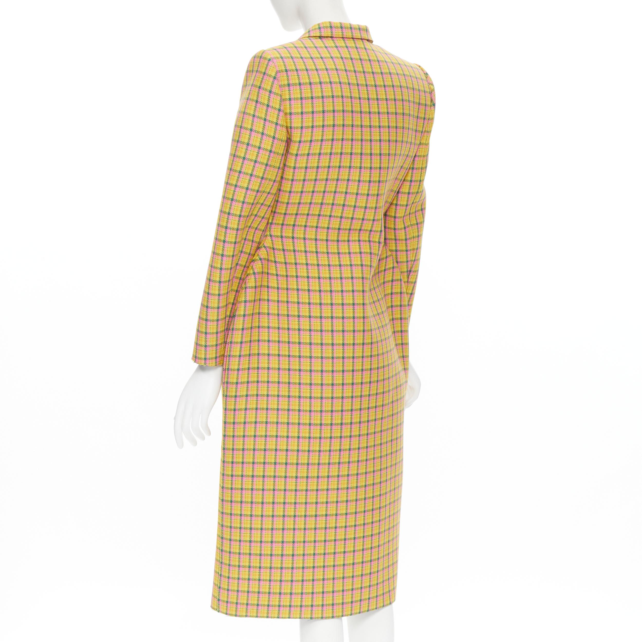 Beige runway BALENCIAGA 2018 Hourglass yellow pink check wool peplum coat FR36 XS