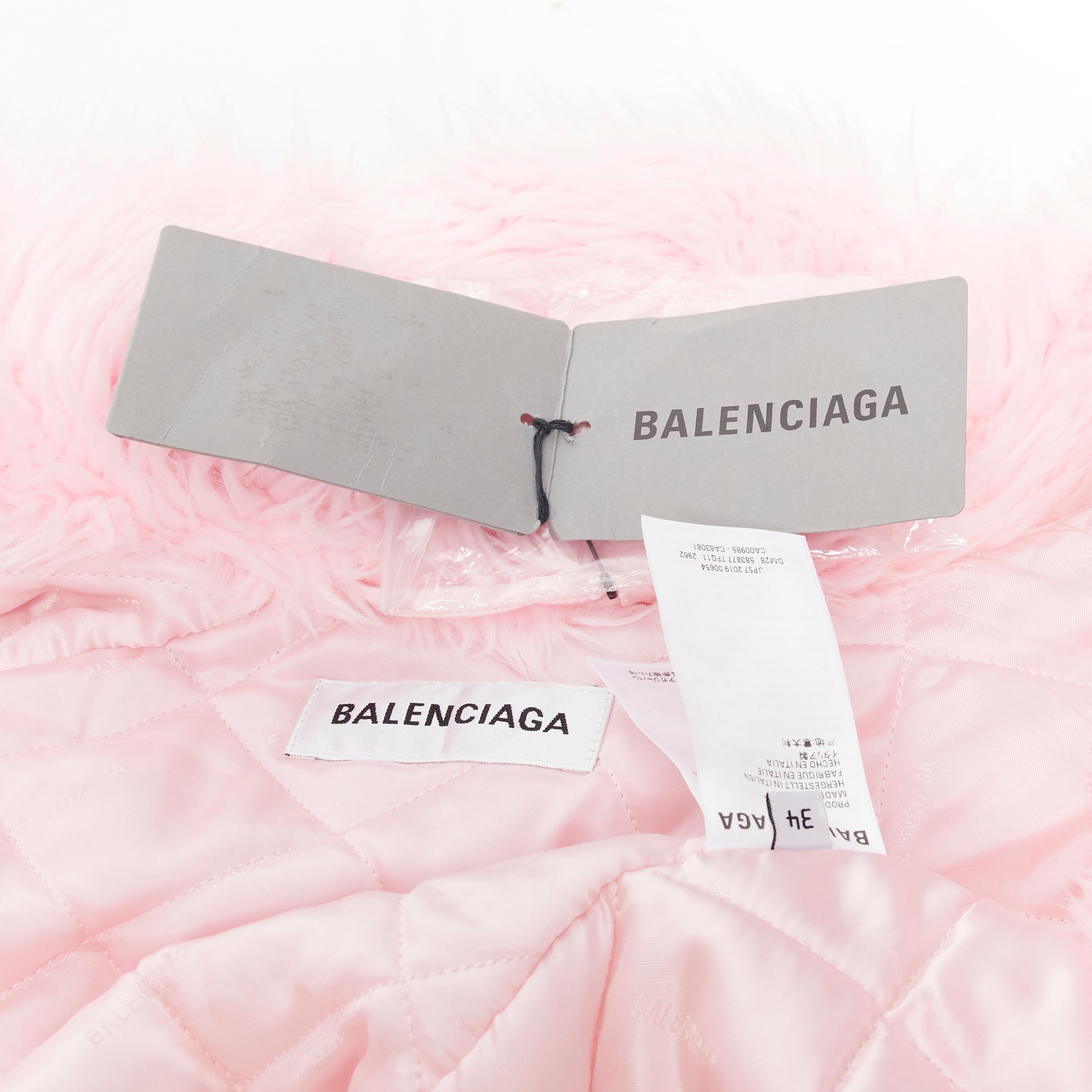 runway BALENCIAGA Demna 2019 pink faux fur plush Swing coat FR36 S 3