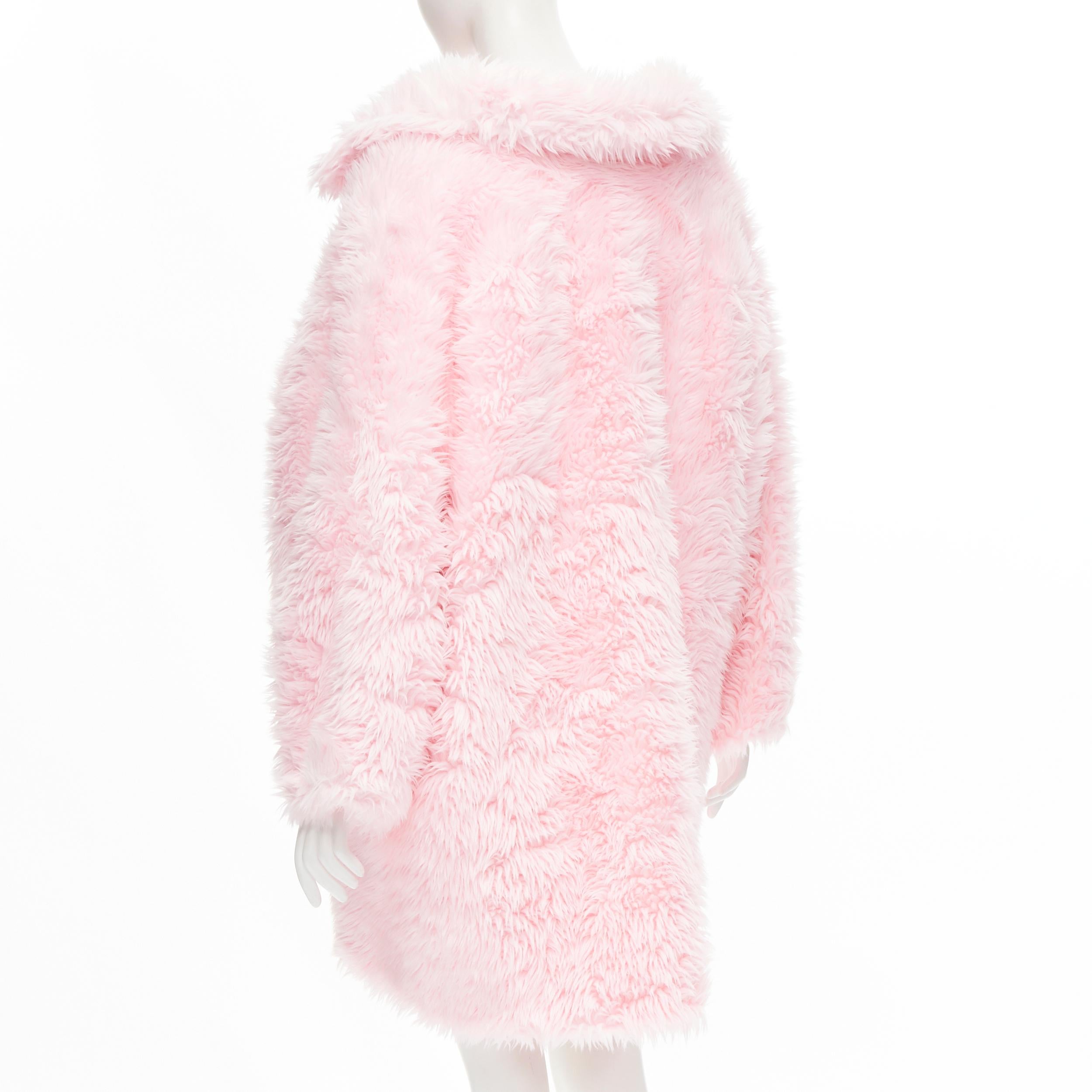 Women's runway BALENCIAGA Demna 2019 pink faux fur plush Swing coat FR36 S