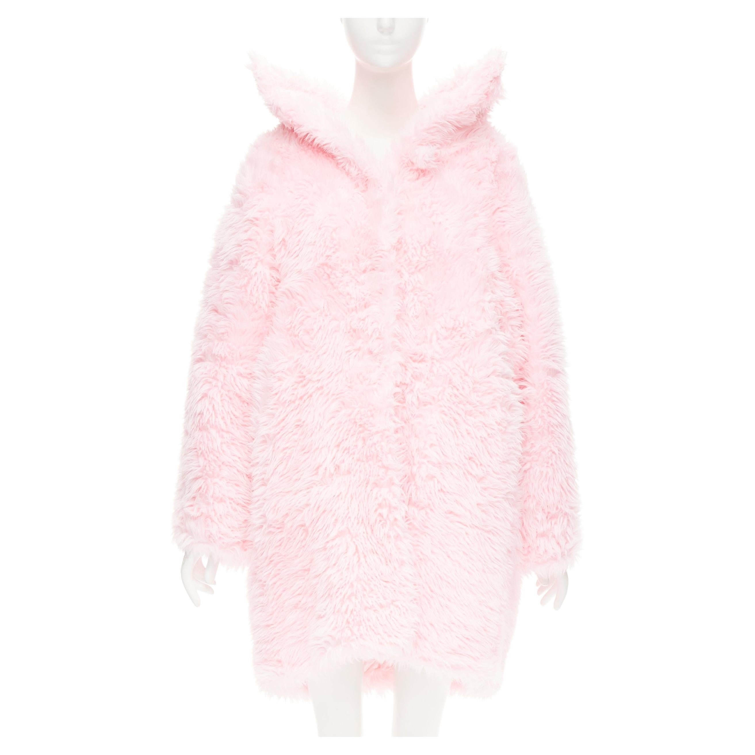 runway BALENCIAGA Demna 2019 pink faux fur plush Swing coat FR36 S