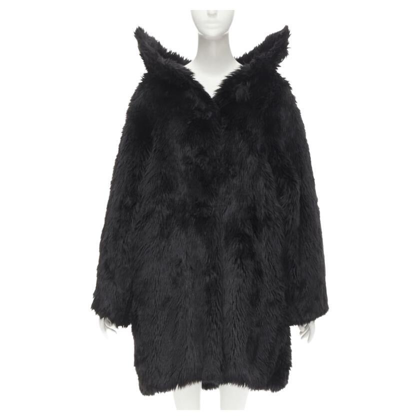 runway BALENCIAGA Demna 2019 Runway black faux fur Swing off shoulder coat FR34 For Sale