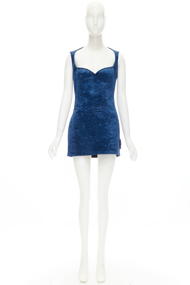 runway BALENCIAGA Demna 2019 Runway blue crushed velvet dress FR38 XS Kylie at 1stDibs
