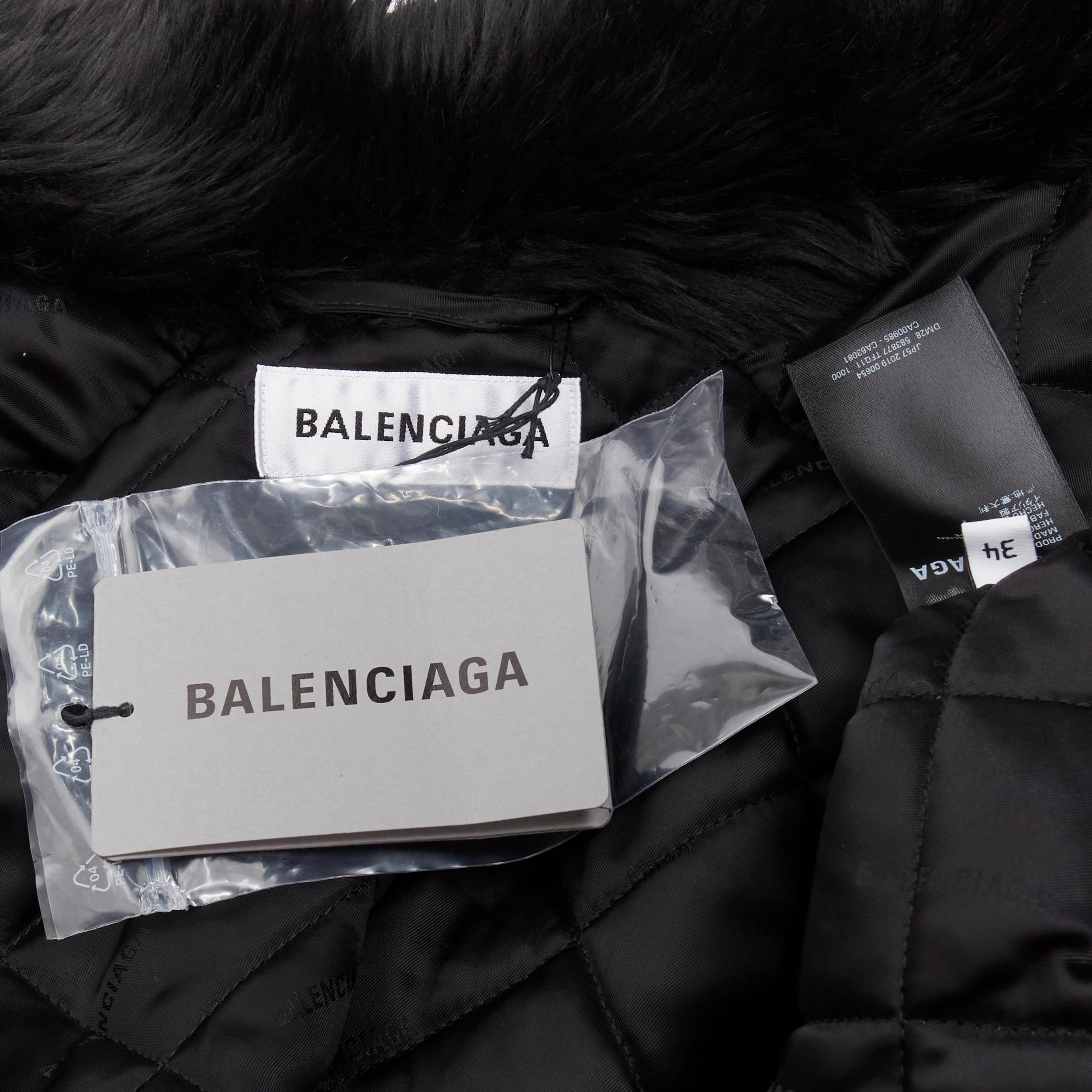 runway BALENCIAGA Demna Runway black faux fur Swing off shoulder coat FR34 XS 3