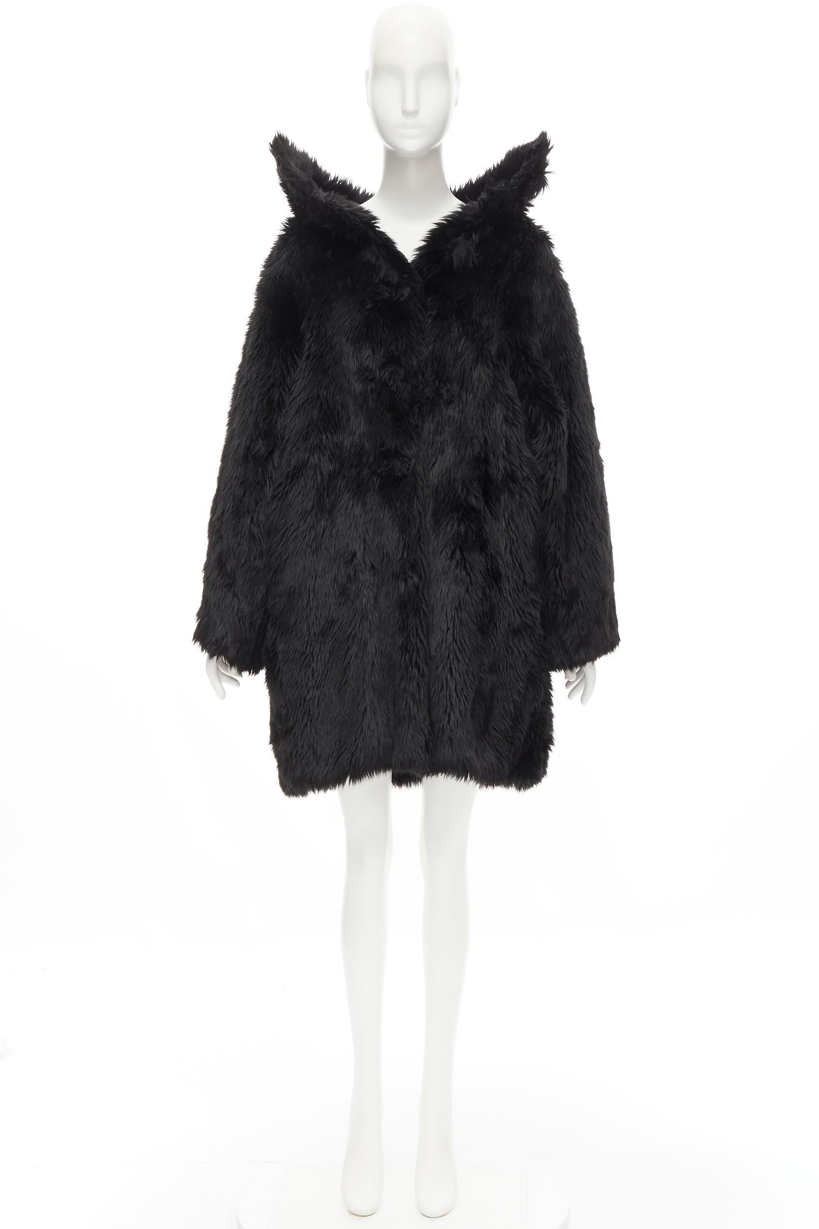 runway BALENCIAGA Demna Runway black faux fur Swing off shoulder coat FR34 XS For Sale 4