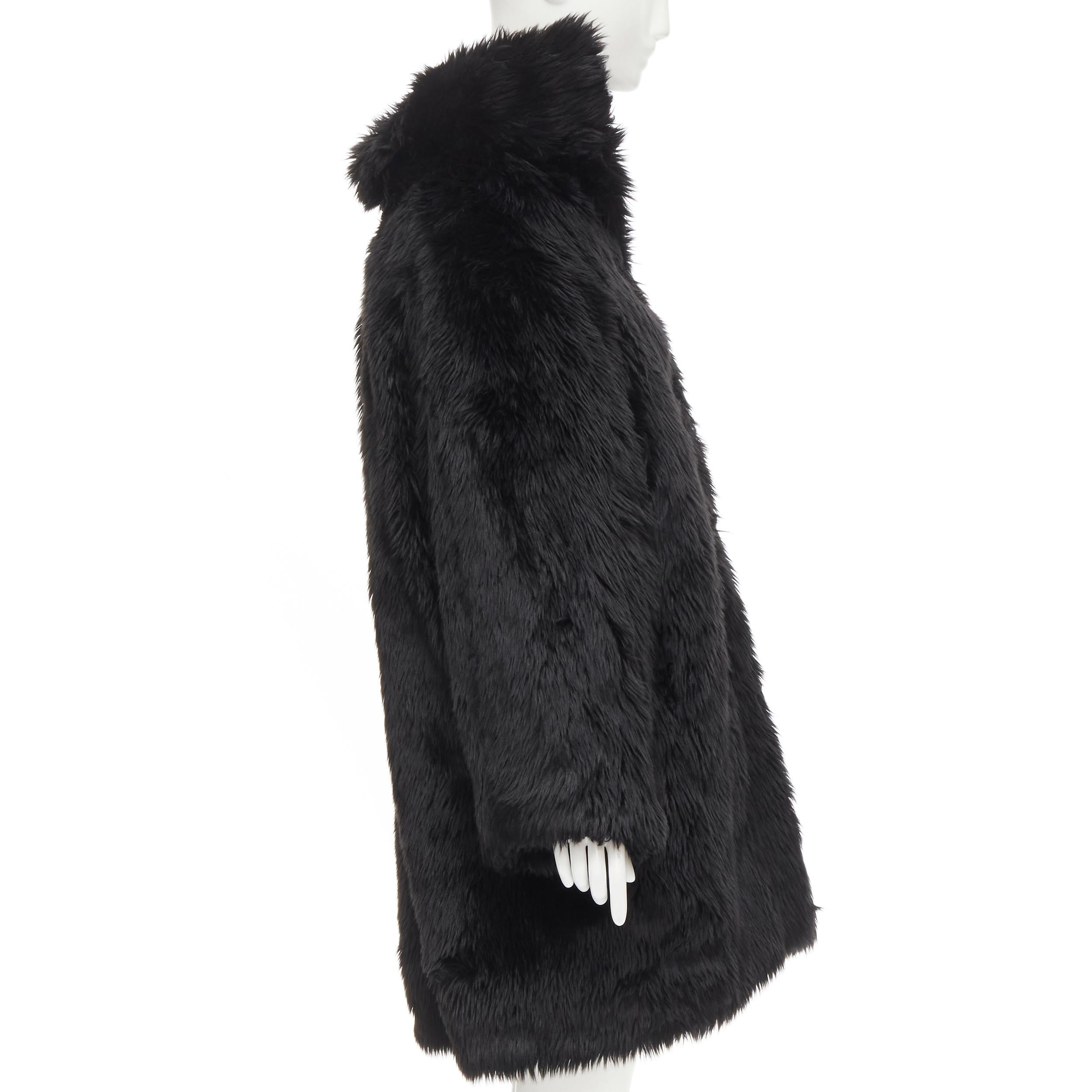 Black runway BALENCIAGA Demna Runway black faux fur Swing off shoulder coat FR34 XS For Sale