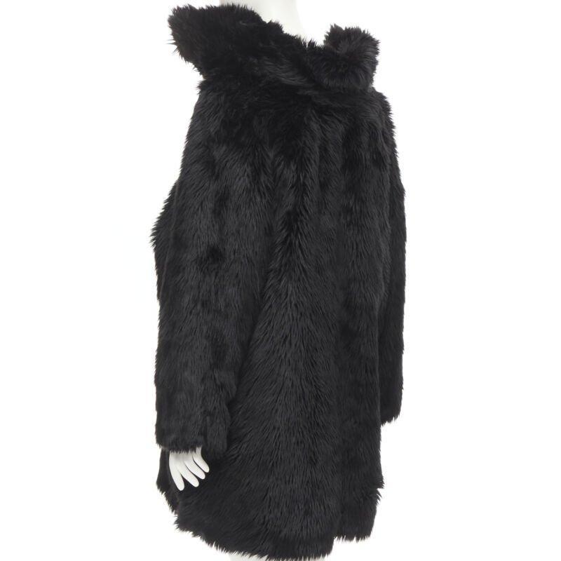 runway BALENCIAGA Demna Runway black faux fur Swing off shoulder coat FR34 XS For Sale 1
